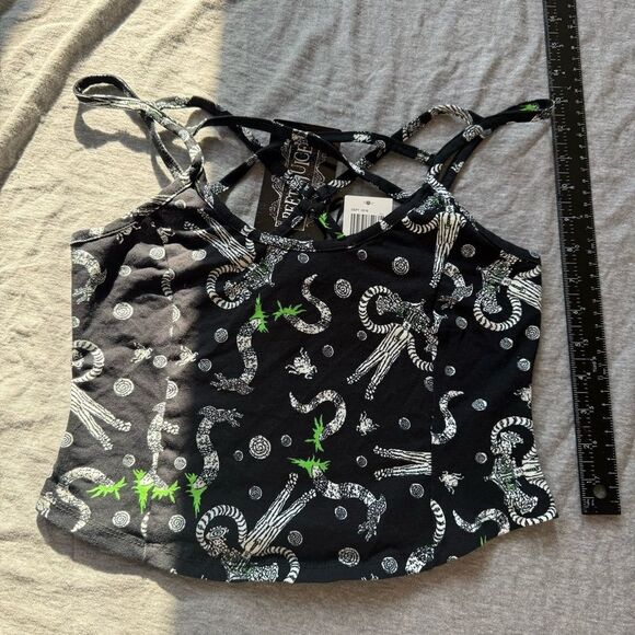 SZ XS Hot Topic Beetlejuice Strappy Crop Top with Pattern Strip Design - Picture 2 of 4